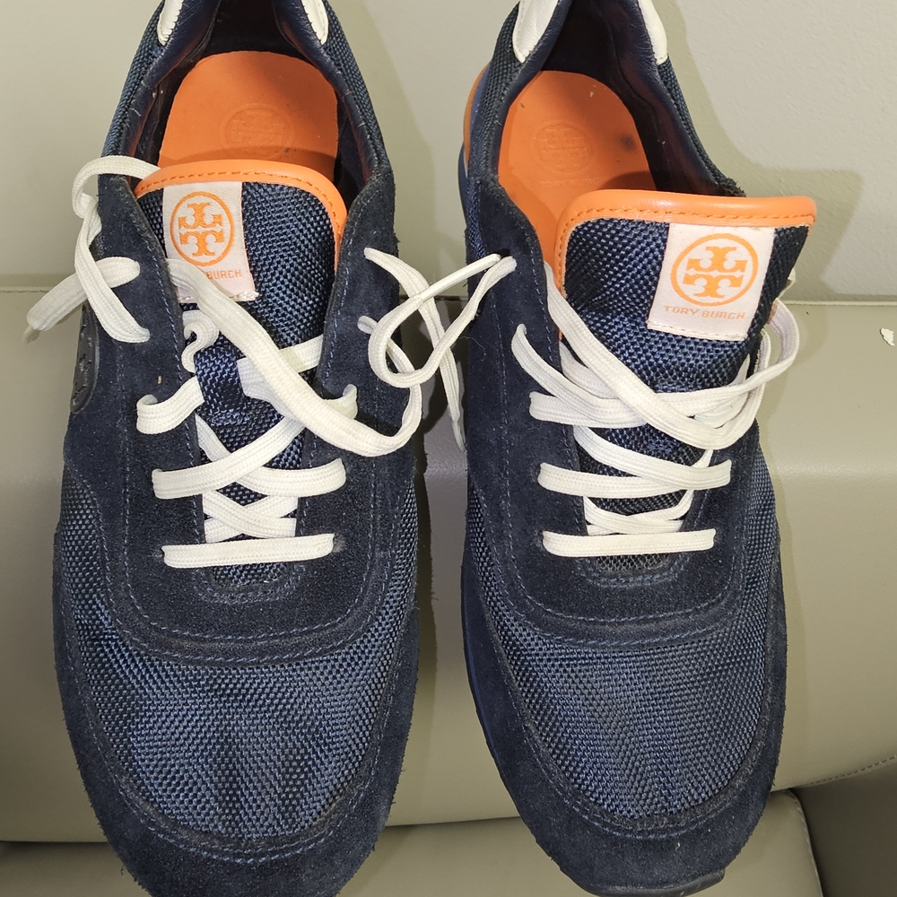 Tory Burch Dark Blue and Bright Orange Sneakers